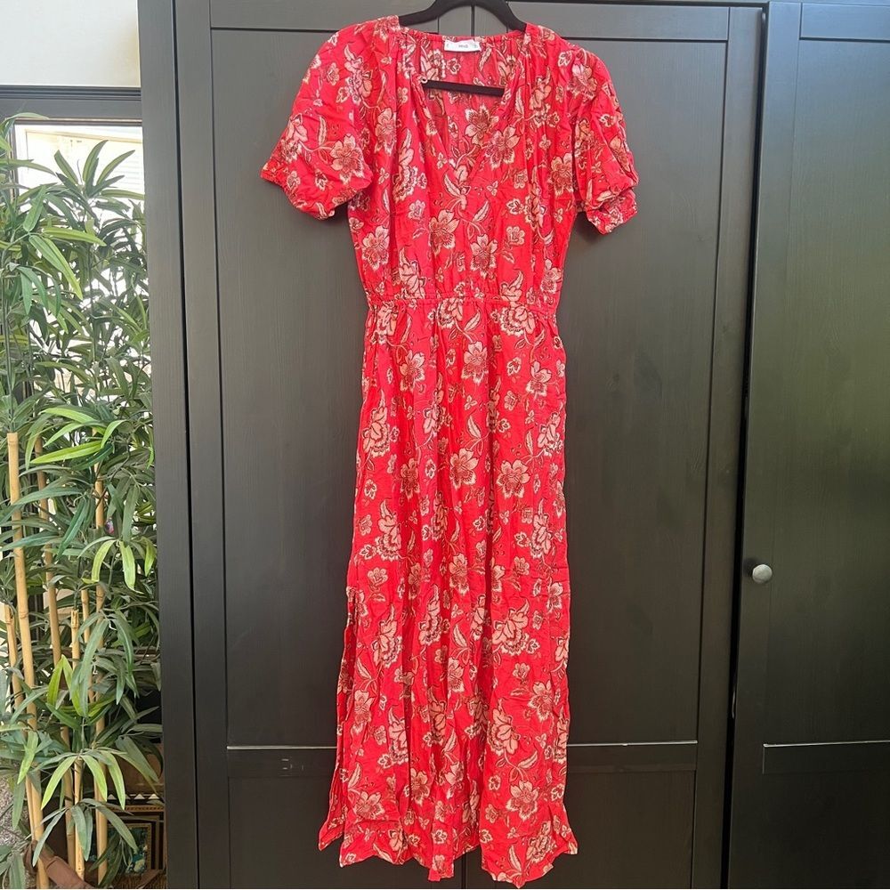 Mango MNG Red Paisley Floral Maxi Dress Cotton Size 2 / XS